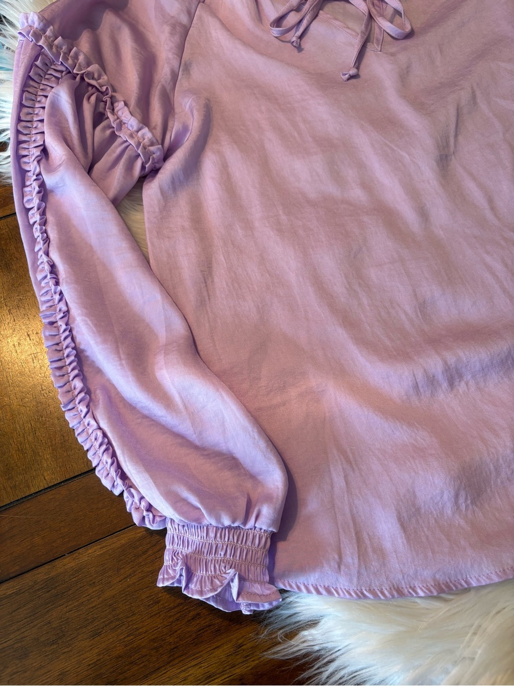 Light Lavender Tie-Neck Ruffle Blouse NWT - Picture 4 of 12